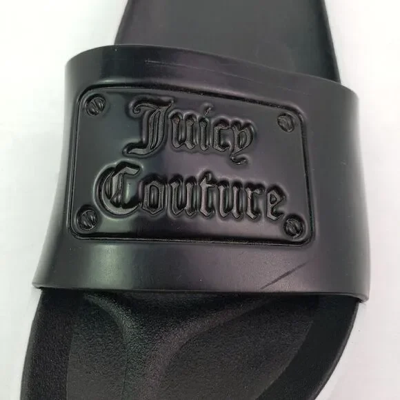 Juicy Couture Womens Size 8 Black White Slip On Casual Slide Sandals - Picture 10 of 11